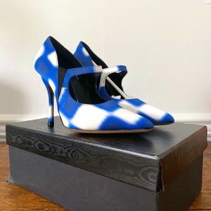 DRIES VAN NOTEN Blue + White Wedding Heels NIB Sz. 36.5 (US 6)